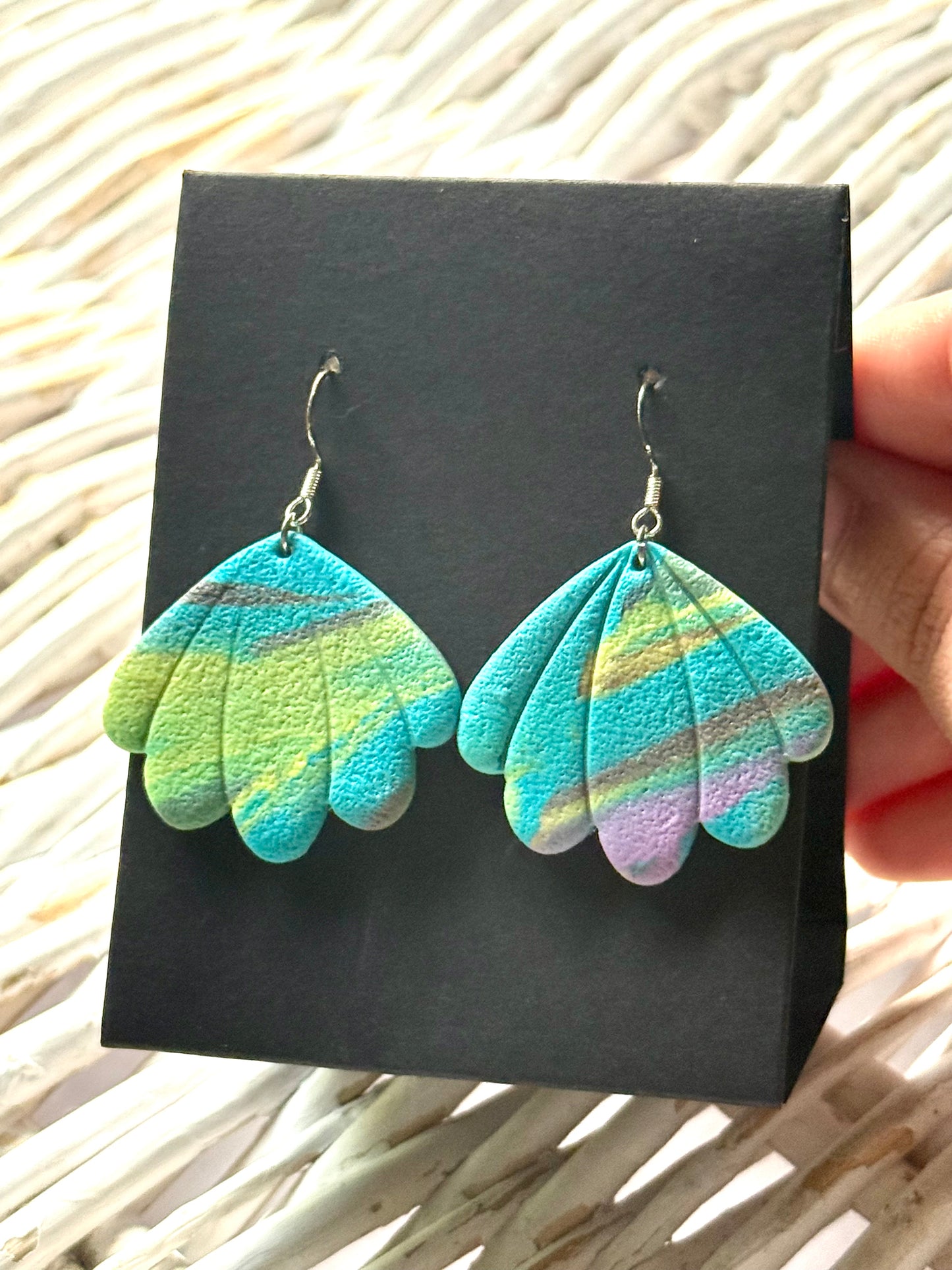 Blue green swirl shell dangle