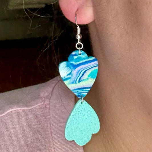 Scallop teardrop mirrored blue green swirl dangle