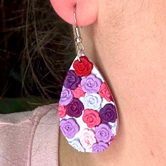 Purple flowers teardrop earrings