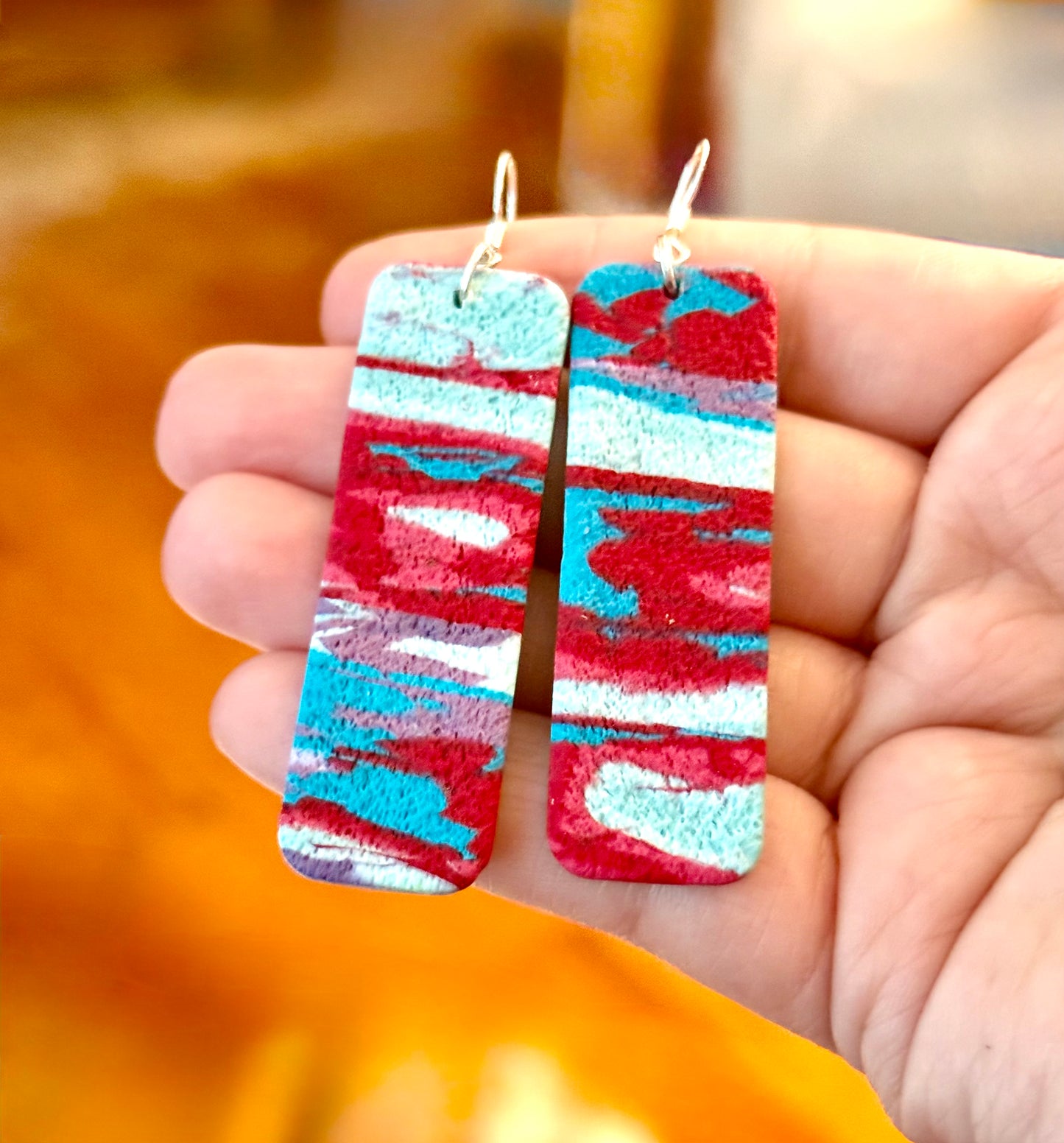 Blue red swirl rectangle dangles
