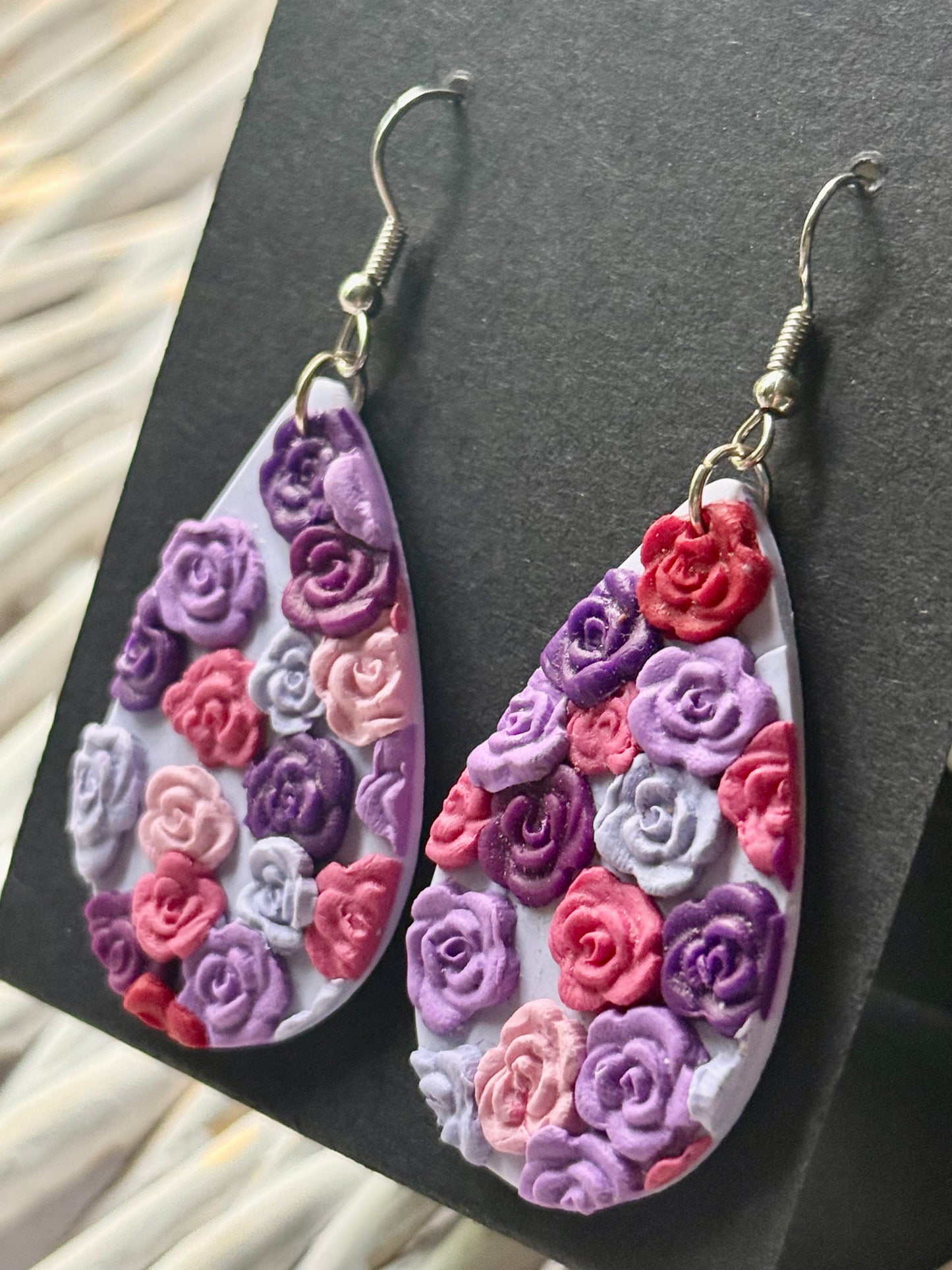 Purple flowers teardrop earrings