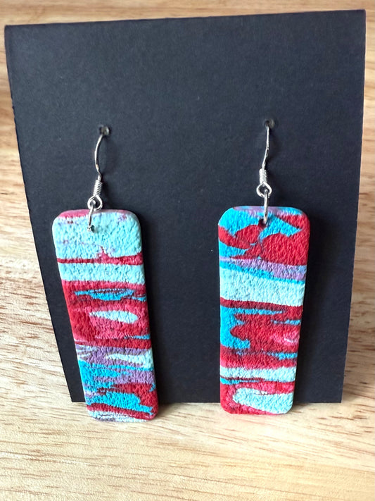 Blue red swirl rectangle dangles