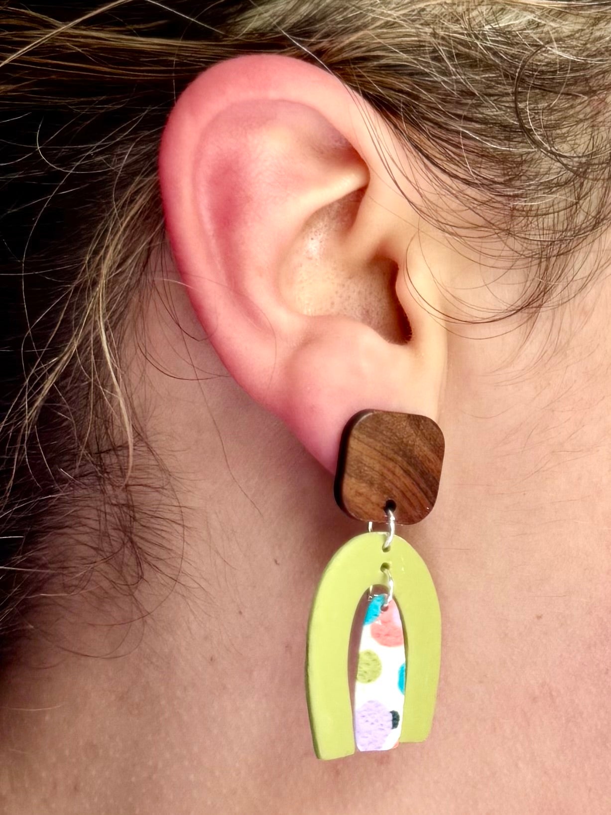 Colorful arch wooden stud earrings