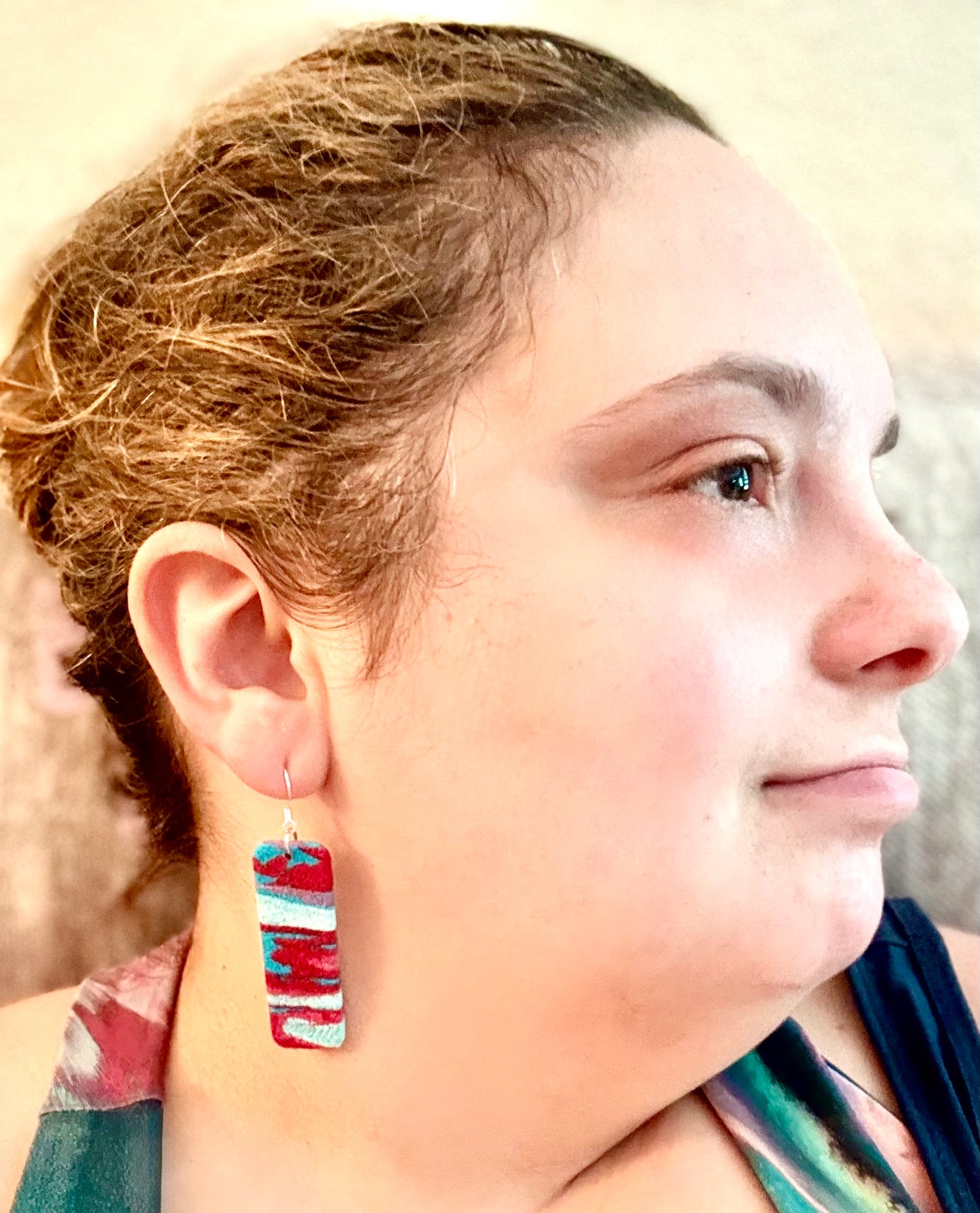 Blue red swirl rectangle dangles