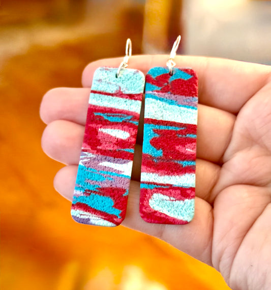 Blue red swirl rectangle dangles